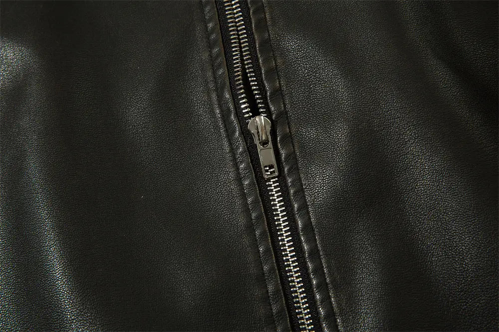 Solid Color PU Leather Coat Men