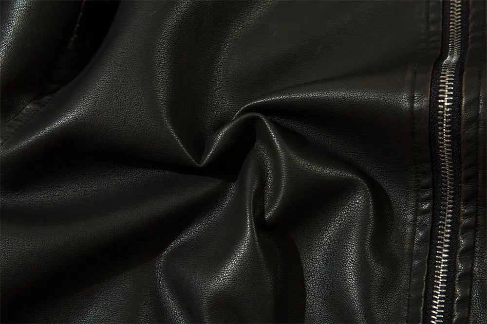 Solid Color PU Leather Coat Men