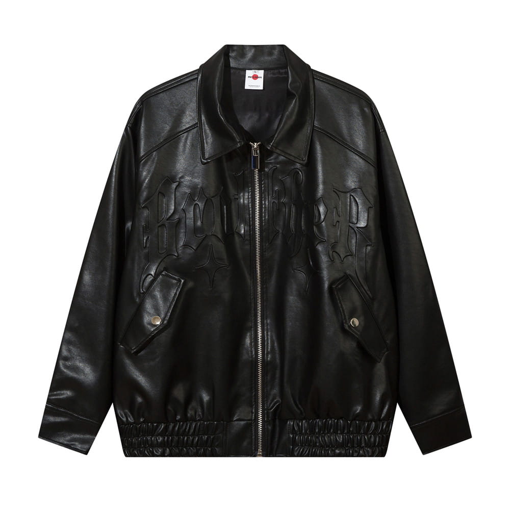 Solid Color PU Leather Coat Men