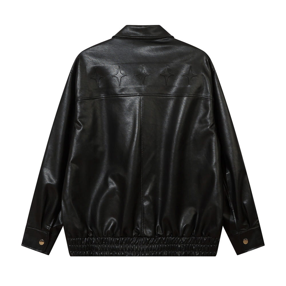 Solid Color PU Leather Coat Men