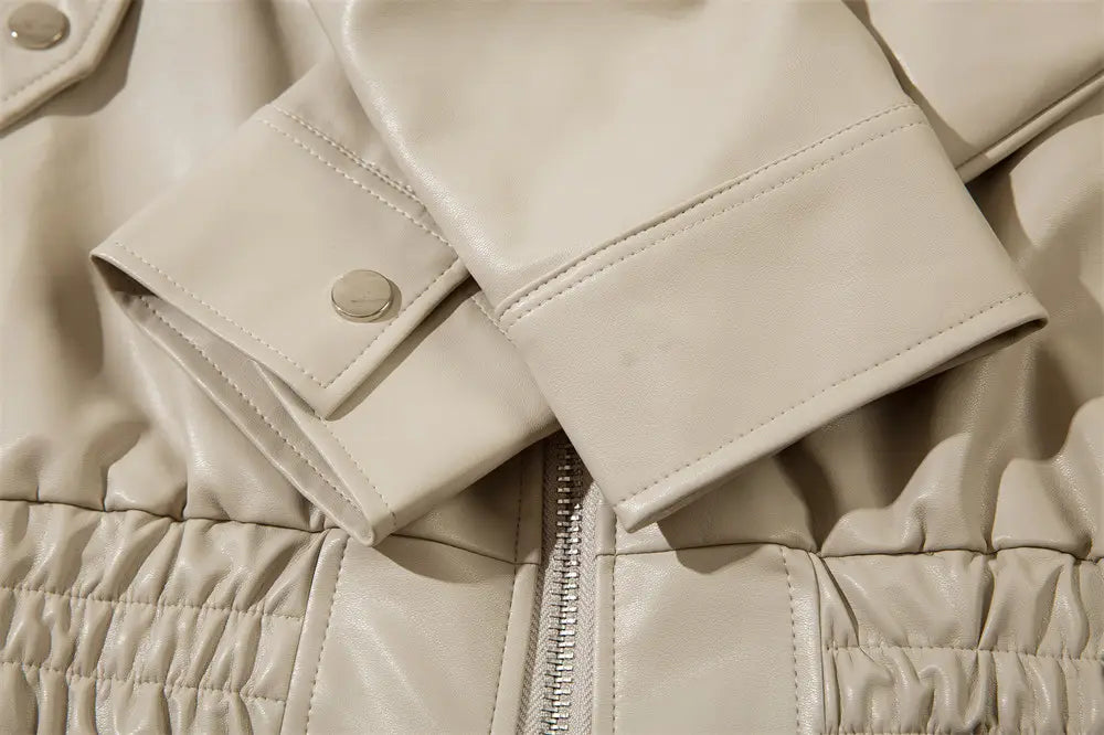 Solid Color PU Leather Coat Men