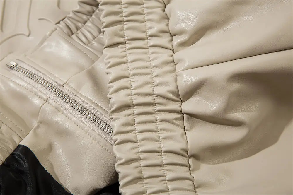 Solid Color PU Leather Coat Men