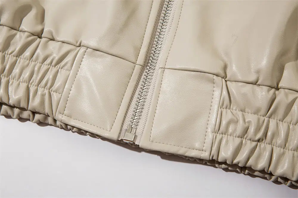 Solid Color PU Leather Coat Men