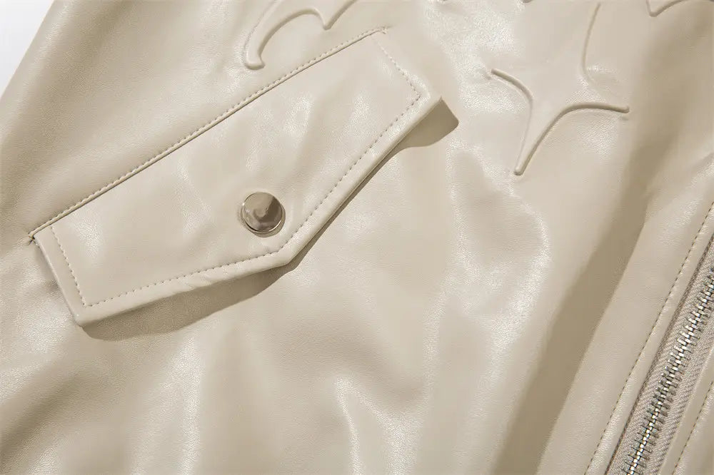 Solid Color PU Leather Coat Men