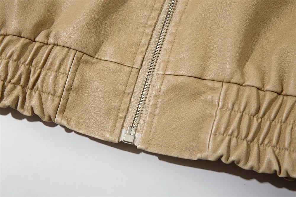 Letter Embroidery Pu Leather Coat Men