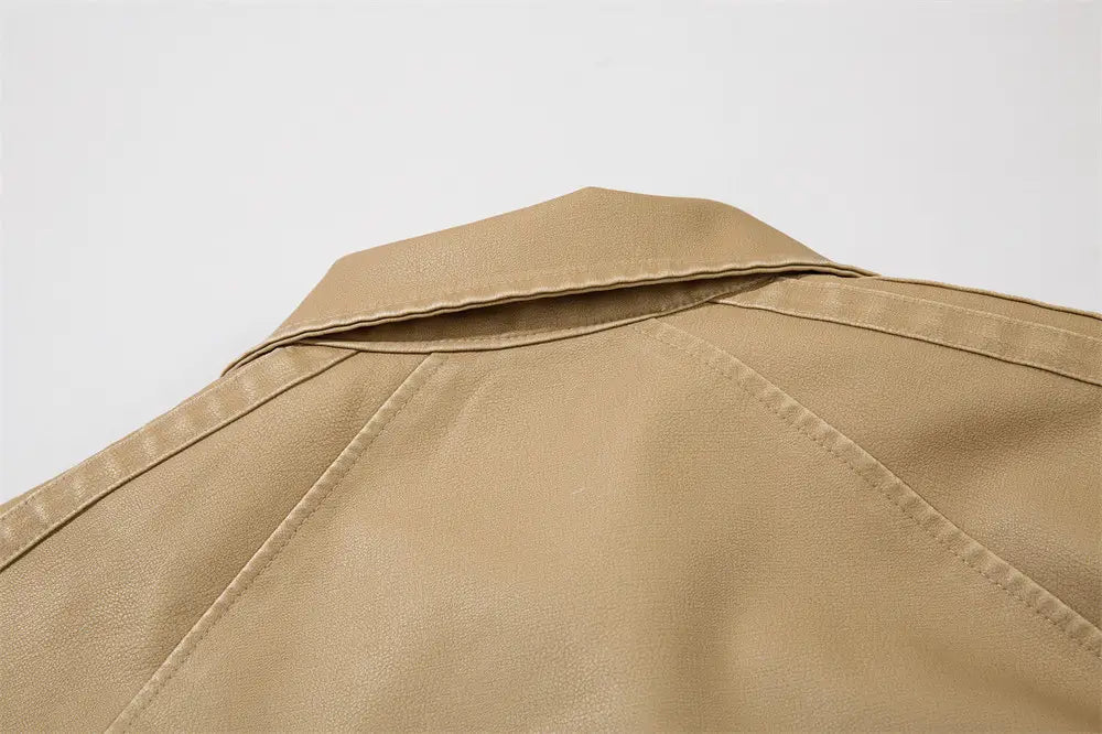 Letter Embroidery Pu Leather Coat Men