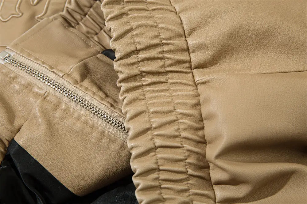 Letter Embroidery Pu Leather Coat Men