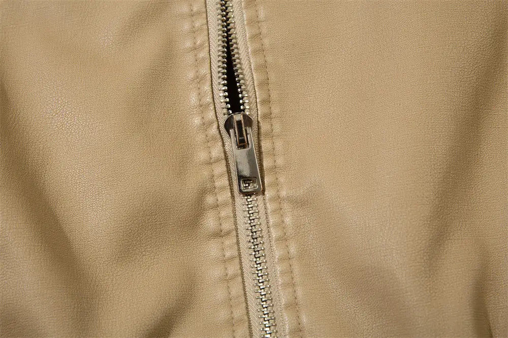 Letter Embroidery Pu Leather Coat Men