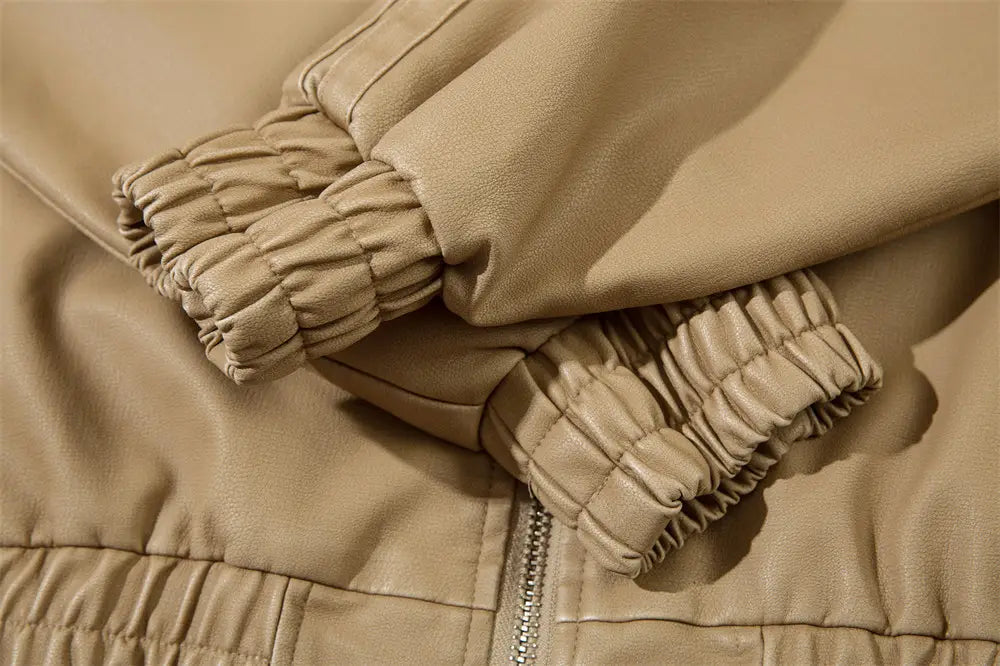 Letter Embroidery Pu Leather Coat Men