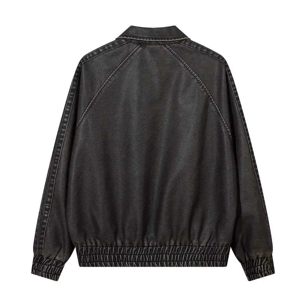 Letter Embroidery Pu Leather Coat Men