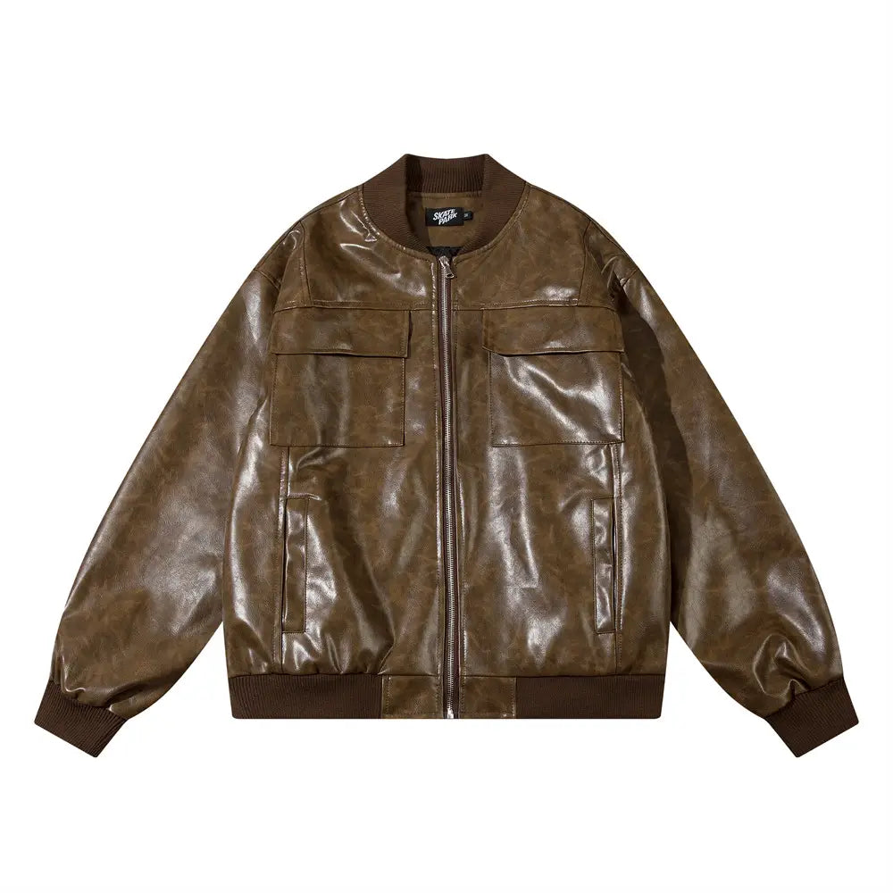 American Retro Baseball Uniform Leather Men