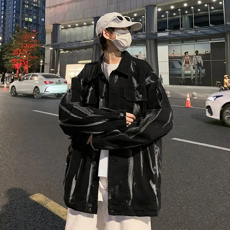 Handsome Trendy Personality Wear High Street Tie-dye Denim Coat For Men