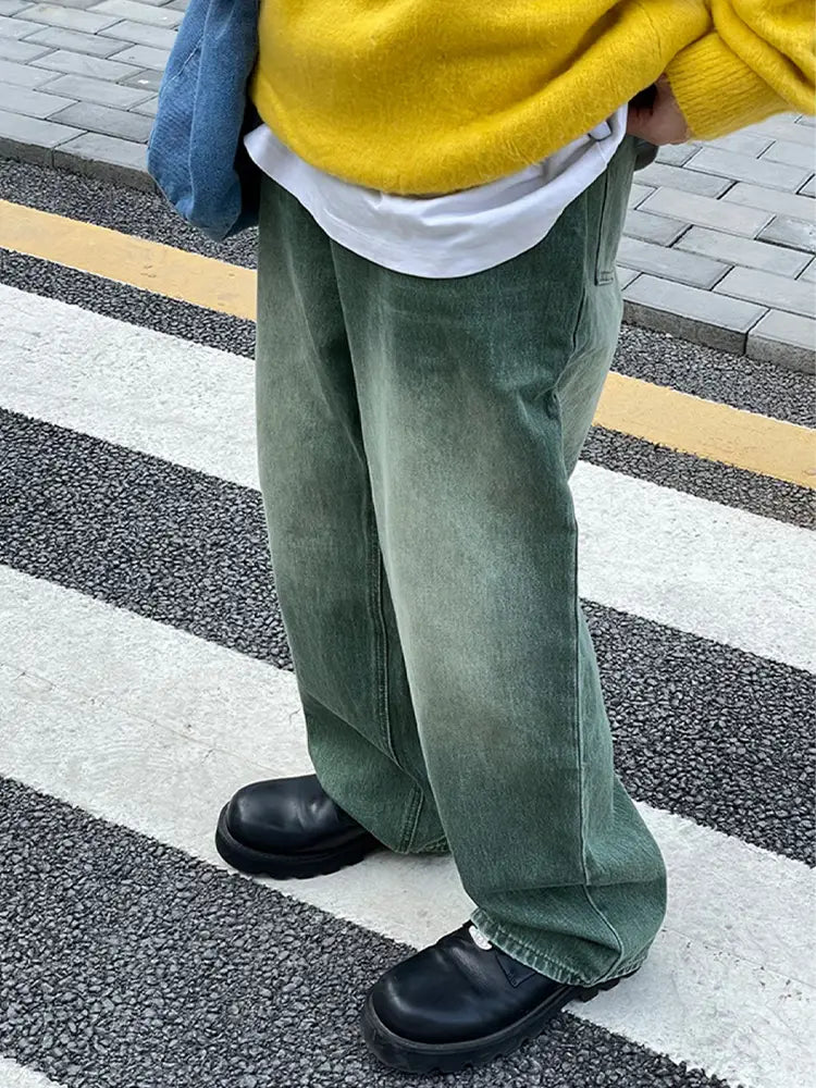 American Retro Gradient Washed Casual Trousers Men