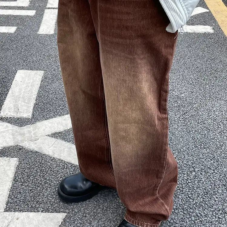 American Retro Gradient Washed Casual Trousers Men