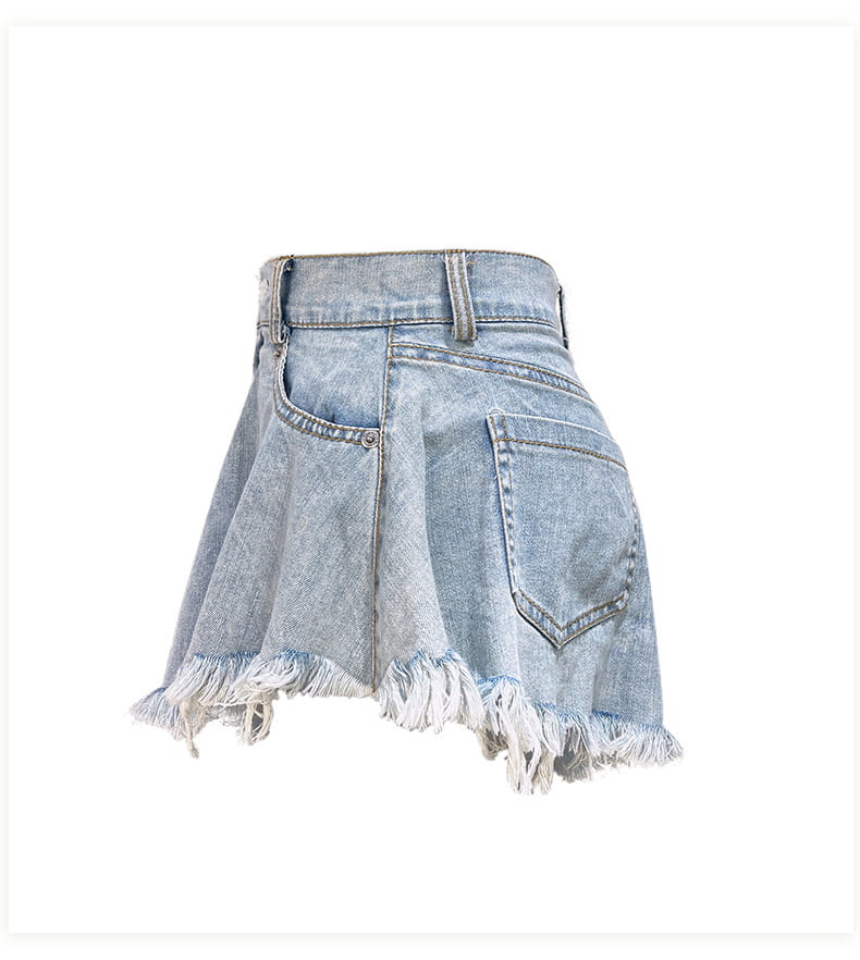 High Waist Loose-fitting Tassel Denim Shorts For Women