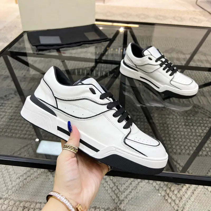 Trendy Breathable Leather Casual Men’s Top Layer Cowhide Winter Lace-up Fashion Sneakers Comfortable