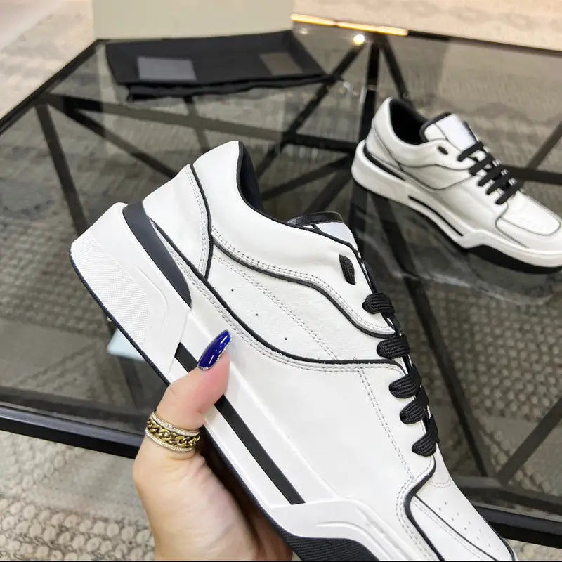 Trendy Breathable Leather Casual Men’s Top Layer Cowhide Winter Lace-up Fashion Sneakers Comfortable