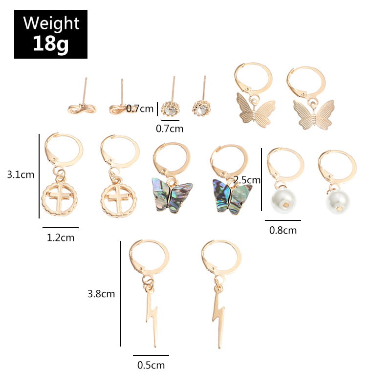 Assorted gold-tone earrings in Multi-Element Lightning Cross Small Earring Set