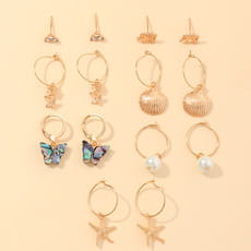 Assorted gold-toned earring set from Multi-Element Lightning Cross Small Earrings Set.