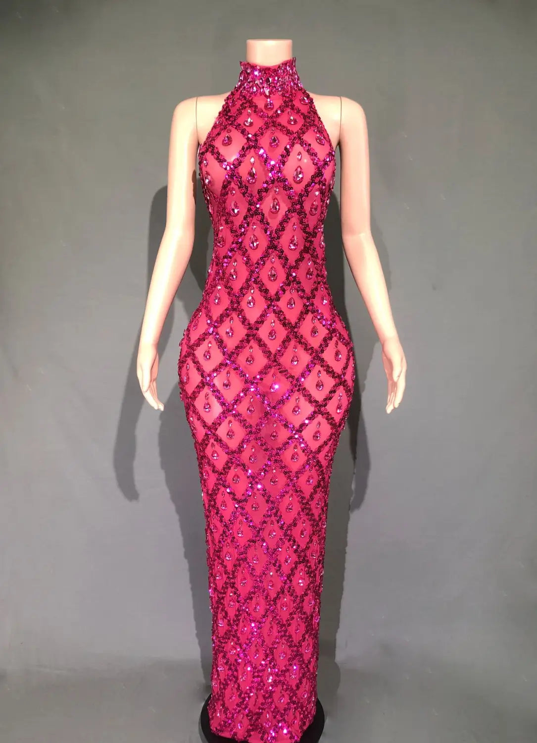 Plus Size Women’s Evening Party Shiny Rhinestone Dress