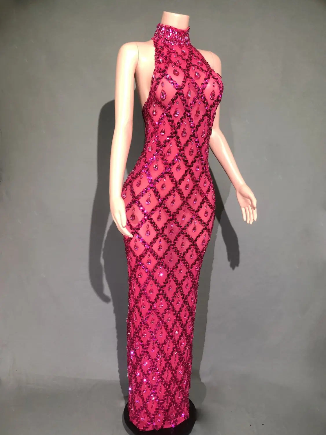 Plus Size Women’s Evening Party Shiny Rhinestone Dress