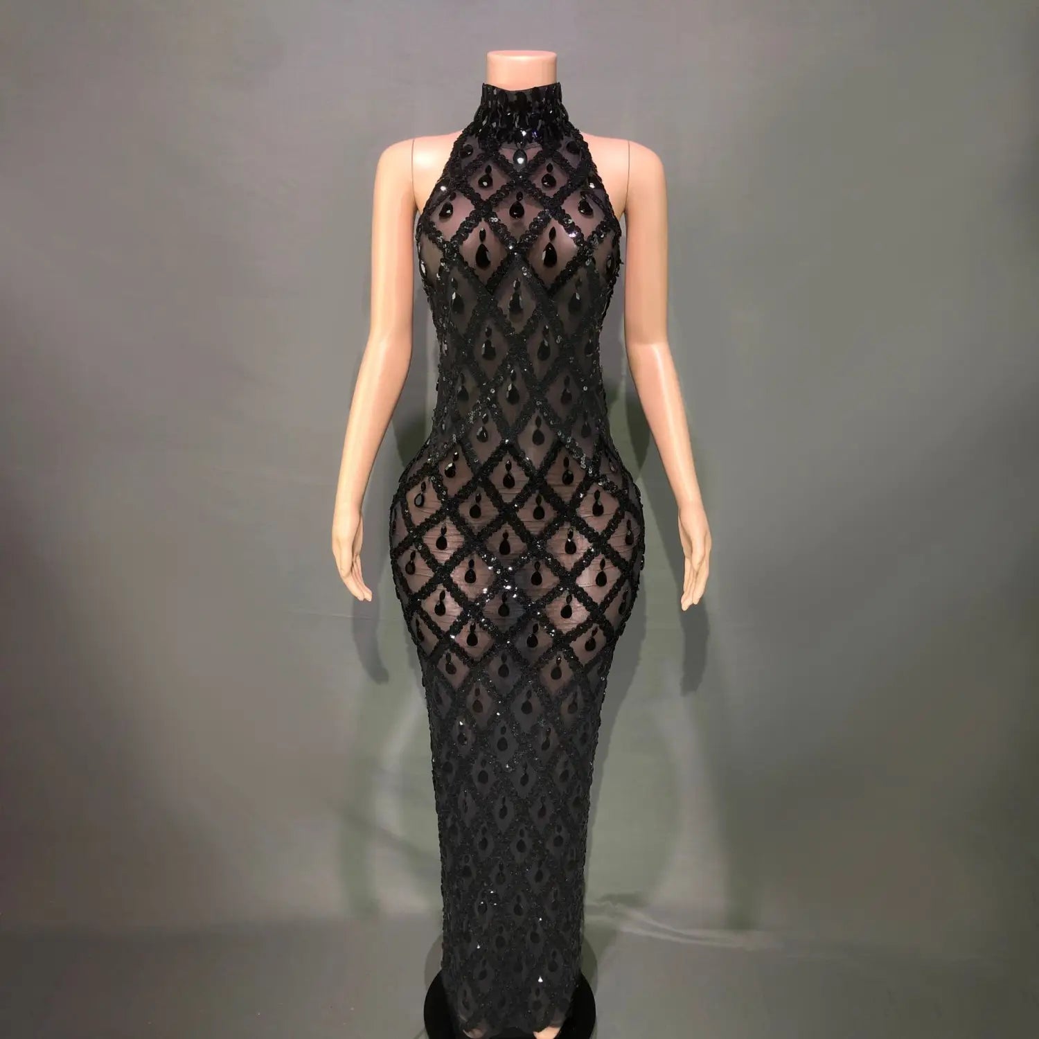 Plus Size Women’s Evening Party Shiny Rhinestone Dress