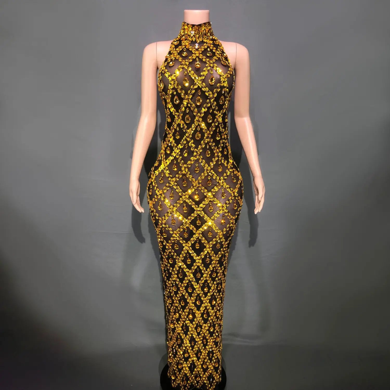 Plus Size Women’s Evening Party Shiny Rhinestone Dress
