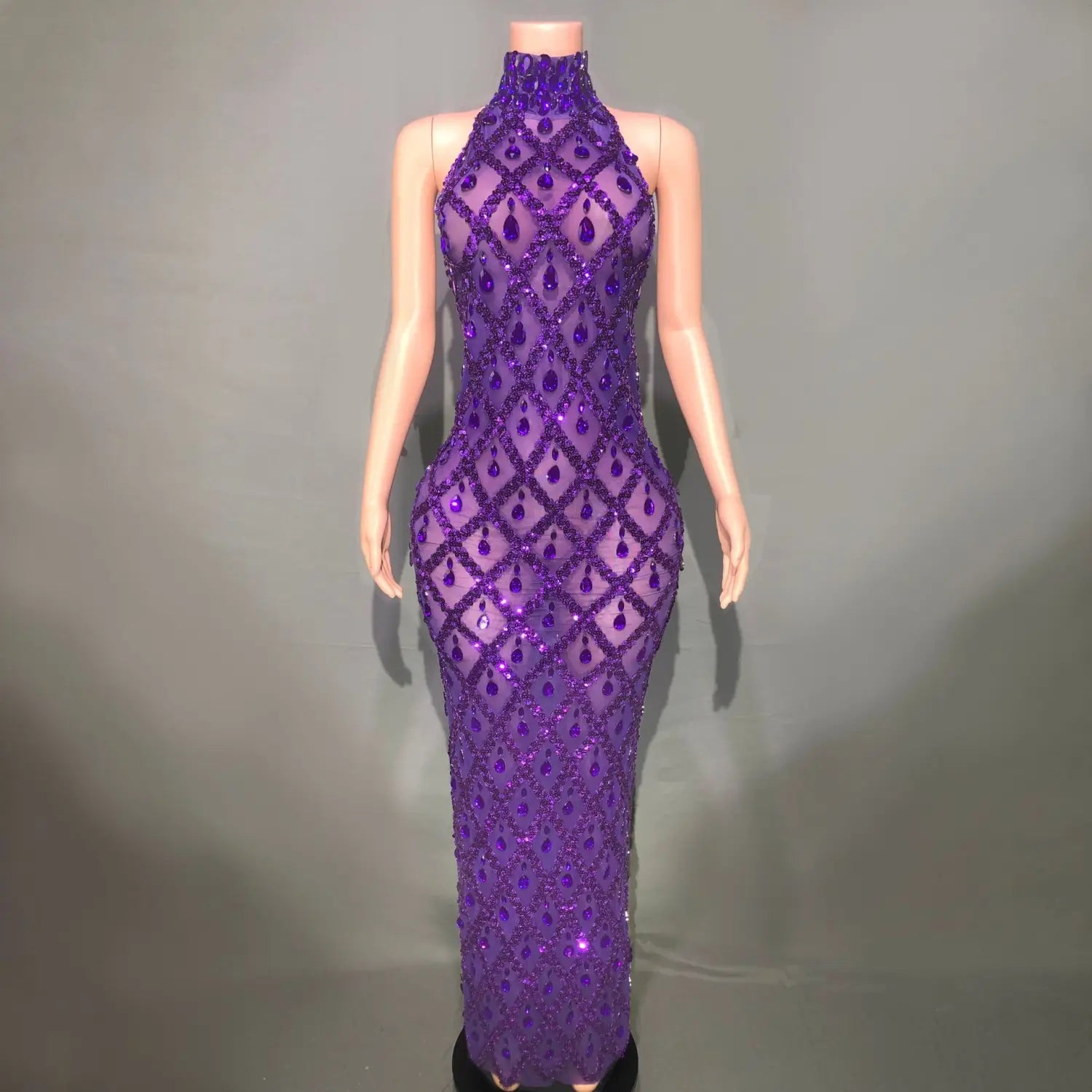 Plus Size Women’s Evening Party Shiny Rhinestone Dress