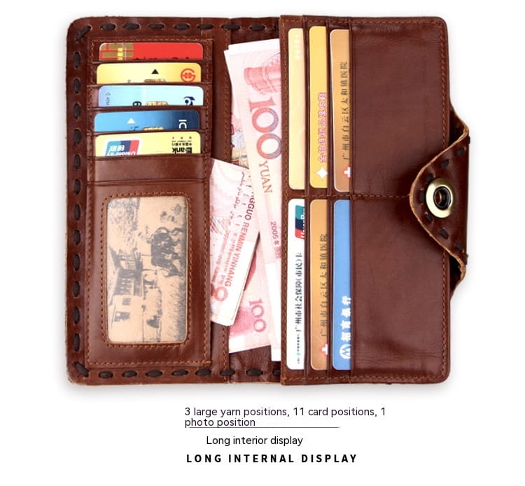 Vintage Men’s Long Oily Leather First Layer Cowhide Wallet