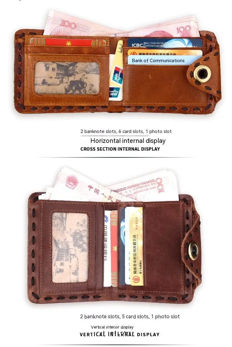 Vintage Men’s Long Oily Leather First Layer Cowhide Wallet