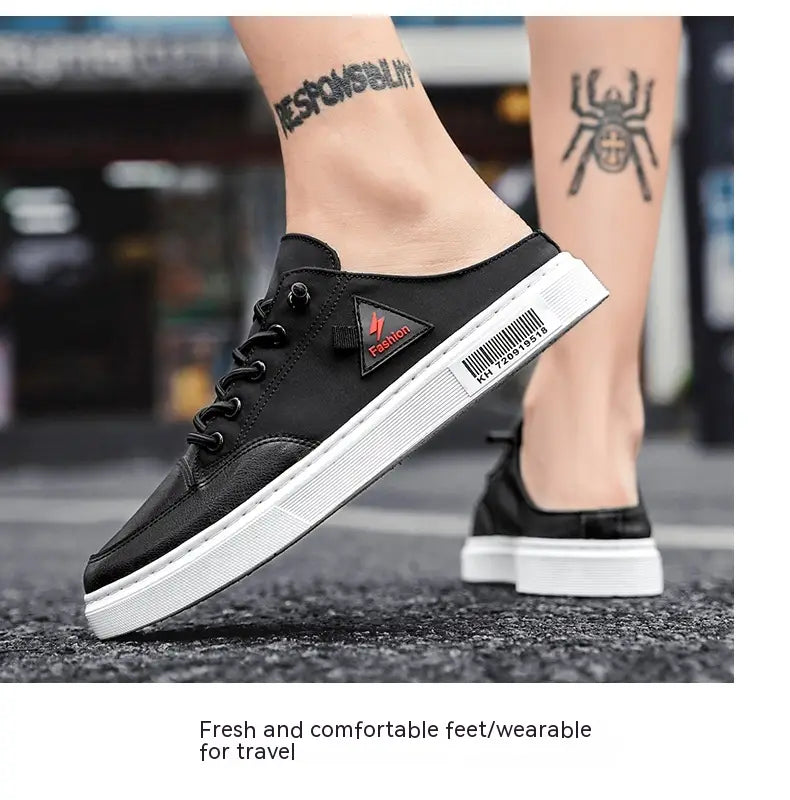 Men’s Summer Wear Breathable Deodorant Slip-on Lofter Half Slippers Casual Sports Heel-free Fashion Shoes