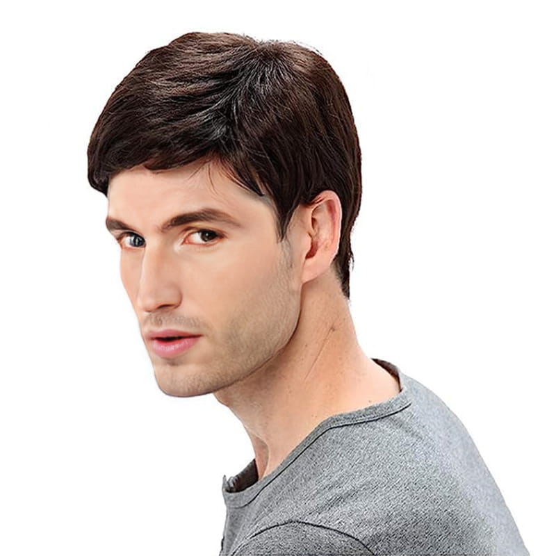 Wig Men’s Side Bangs Short Straight Hair Chemical Fiber Full-head Wig