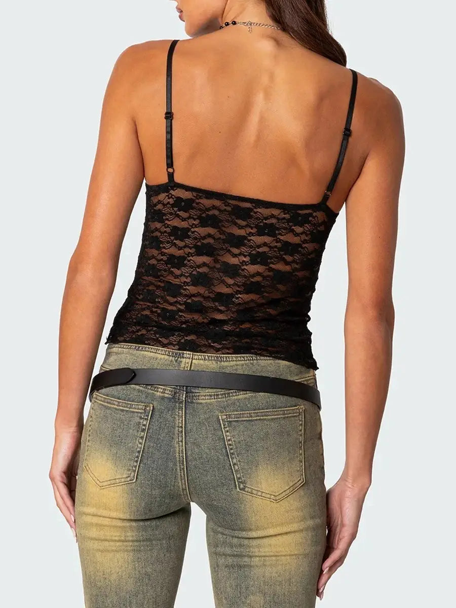Women’s Short Lace Spaghetti-strap Camisole Top