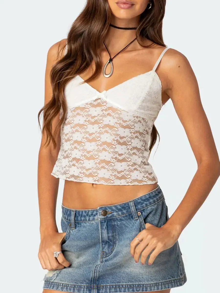 Women’s Short Lace Spaghetti-strap Camisole Top