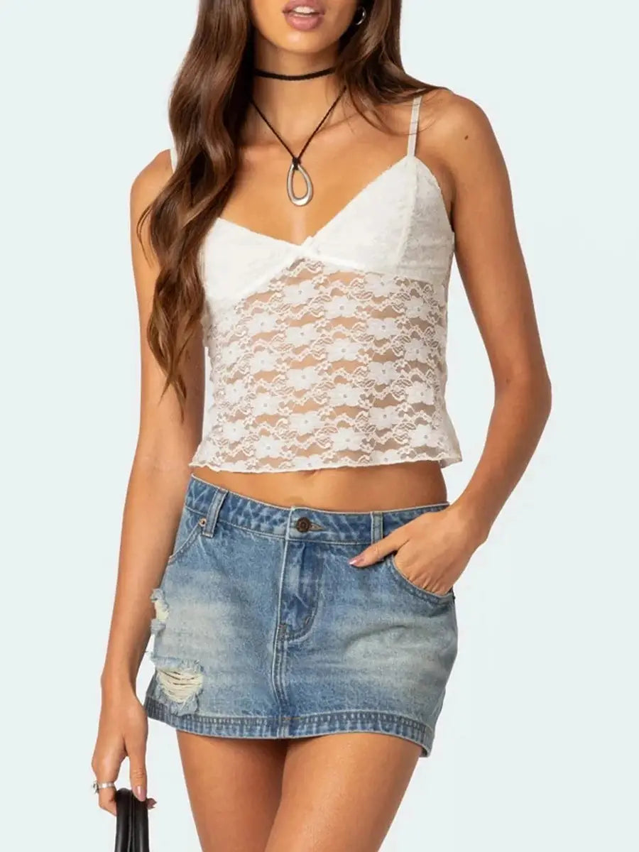 Women’s Short Lace Spaghetti-strap Camisole Top