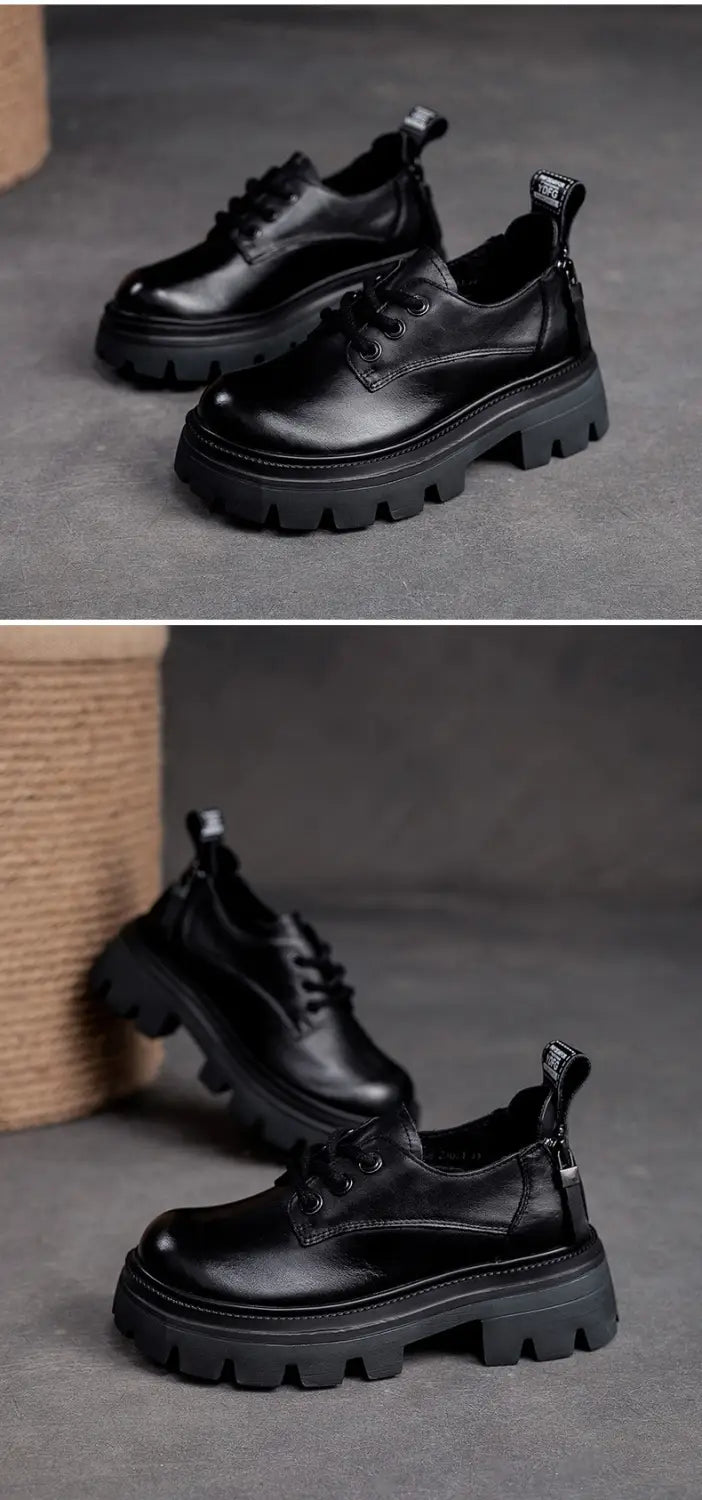 Spring NEW Back Zipper Low Top Mori Style Casual Retro Style Loafers Muffin Bottom Shoes