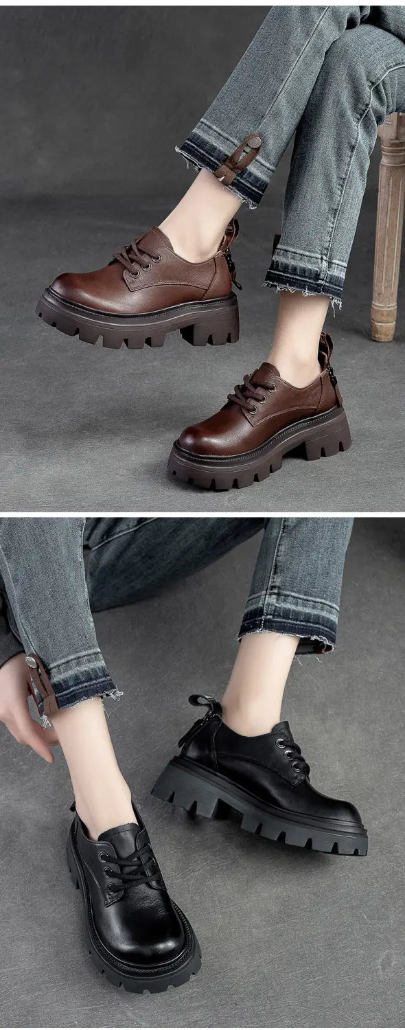 Spring NEW Back Zipper Low Top Mori Style Casual Retro Style Loafers Muffin Bottom Shoes