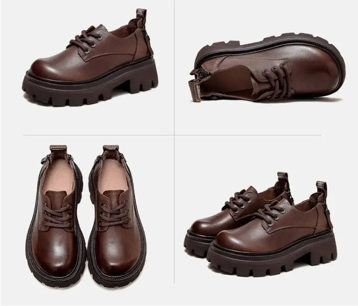 Spring NEW Back Zipper Low Top Mori Style Casual Retro Style Loafers Muffin Bottom Shoes