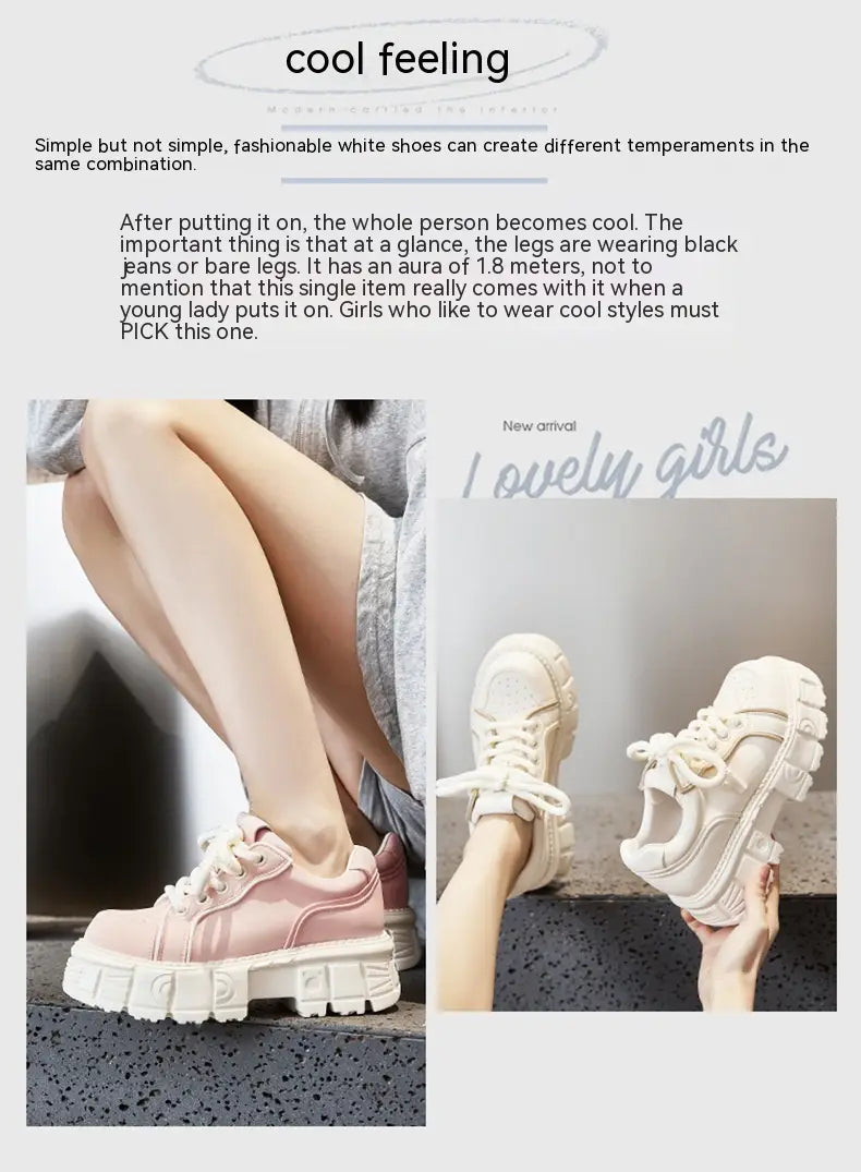 Spring Muffin Bottom Fashion All-match Height Increasing Casual Leather Shoes