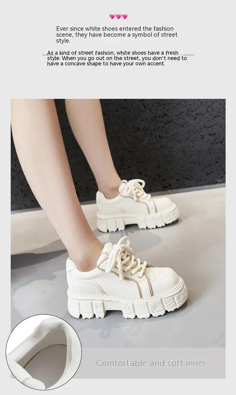 Spring Muffin Bottom Fashion All-match Height Increasing Casual Leather Shoes