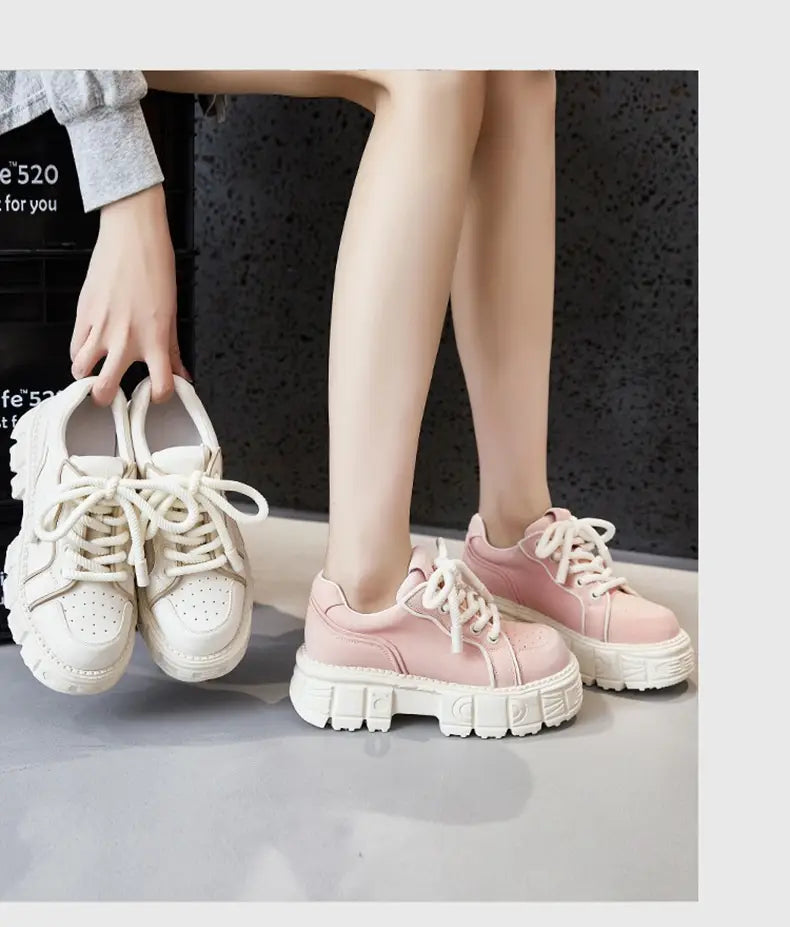 Spring Muffin Bottom Fashion All-match Height Increasing Casual Leather Shoes