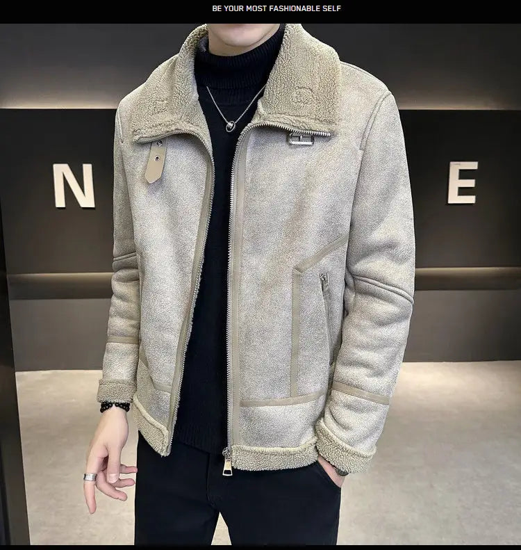 Winter Fur Integrated Lamb Fur Fleece-lined Thick Leather Coat Men