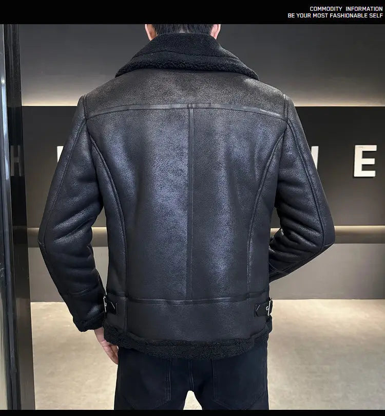 Winter Fur Integrated Lamb Fur Fleece-lined Thick Leather Coat Men