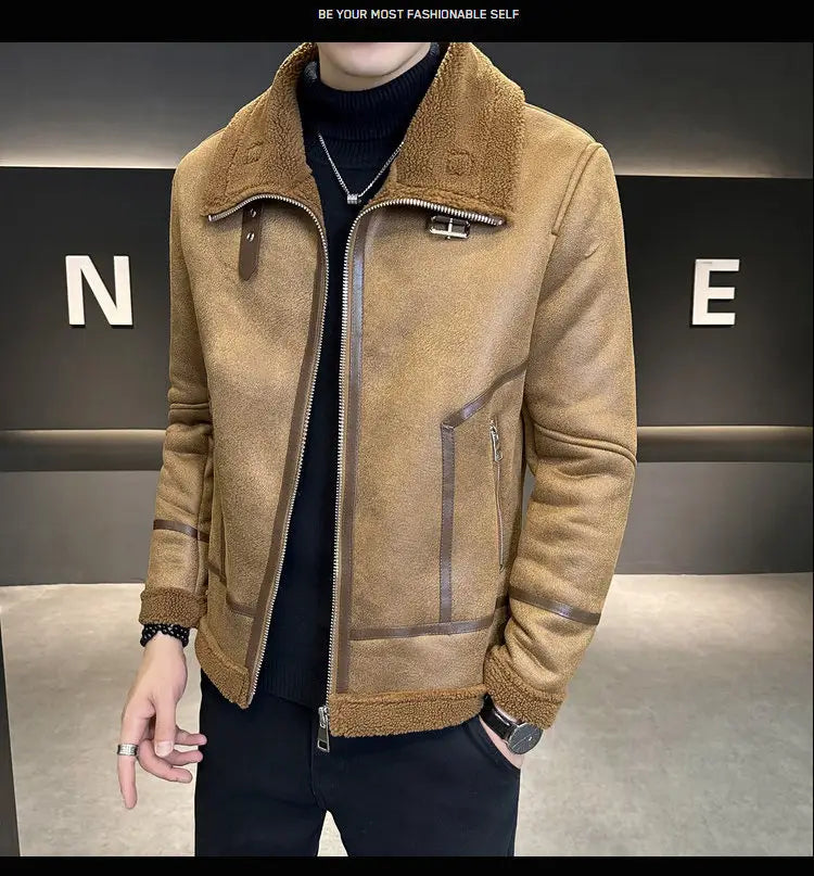 Winter Fur Integrated Lamb Fur Fleece-lined Thick Leather Coat Men