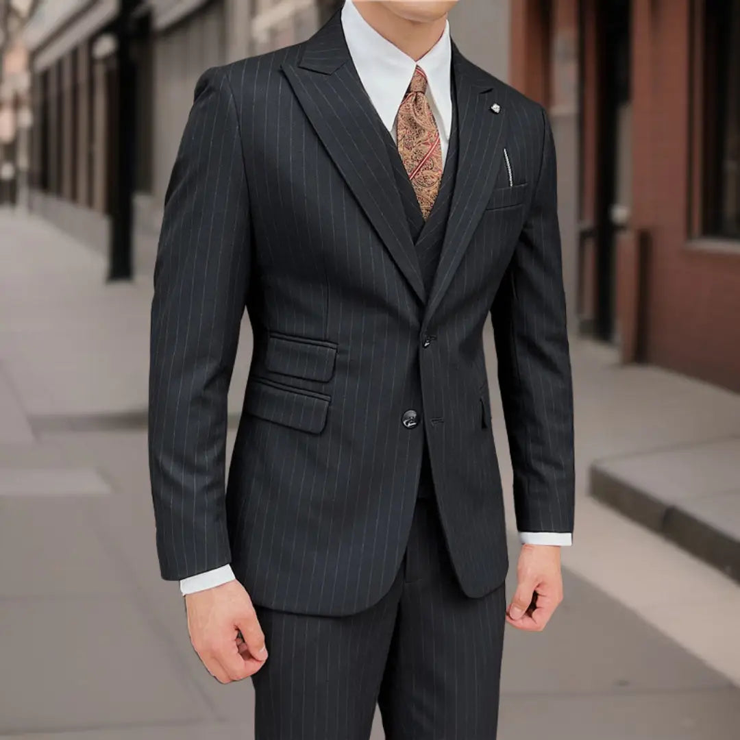 Men’s British Slim-fitting Double Button Striped Suit Three-piece Suit