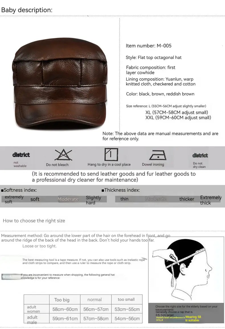 Autumn And Winter Men’s Genuine Leather Octagonal Cap