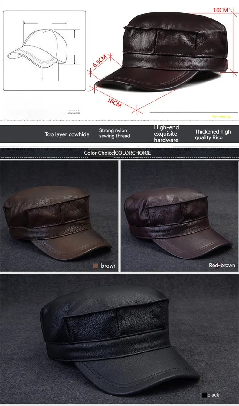 Autumn And Winter Men’s Genuine Leather Octagonal Cap