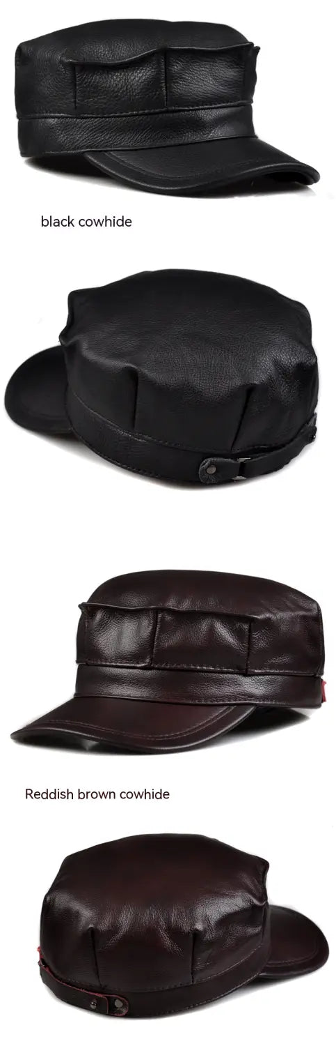 Autumn And Winter Men’s Genuine Leather Octagonal Cap