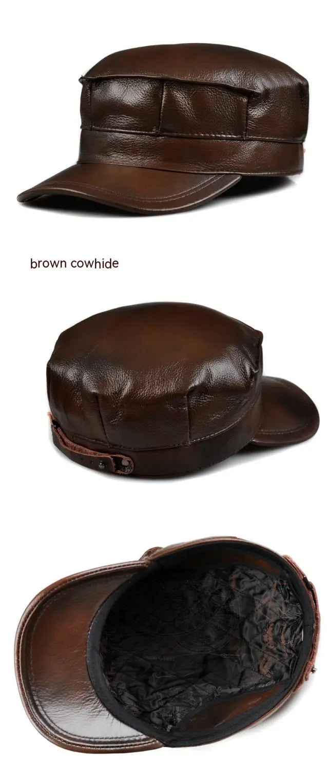 Autumn And Winter Men’s Genuine Leather Octagonal Cap