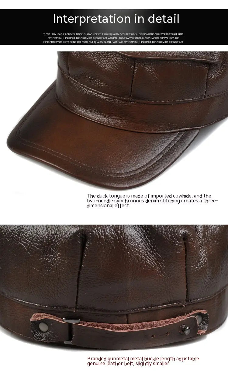 Autumn And Winter Men’s Genuine Leather Octagonal Cap